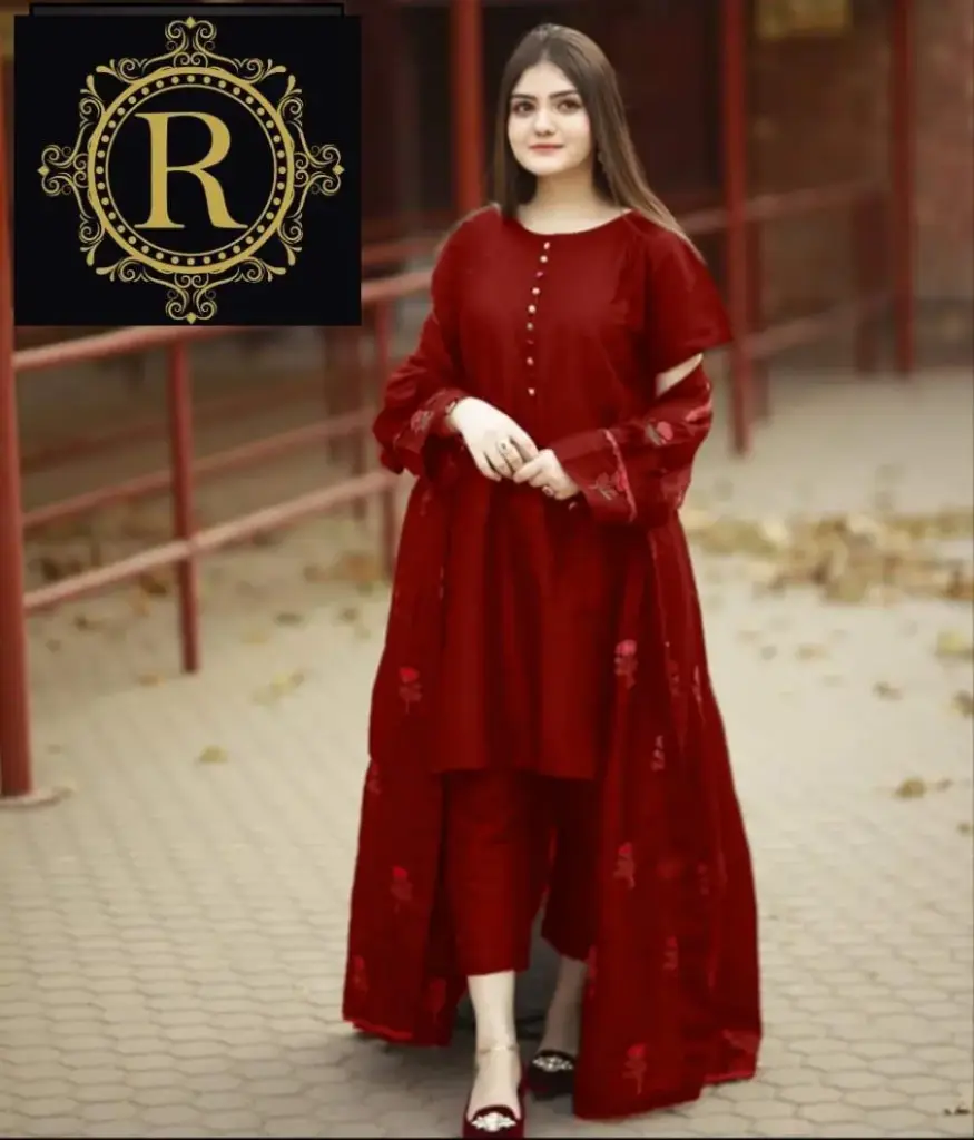 Stitched Gown Suit In Maroon Katan Silk With Embroidered Patterns For Women...
